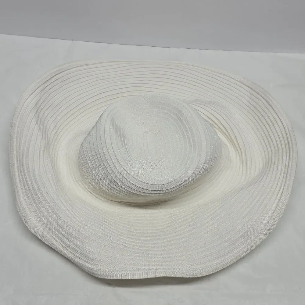 Eric Javits New York Floppy Hat Sun Wide Brim Packable Womens White Woven Travel - Picture 8 of 9